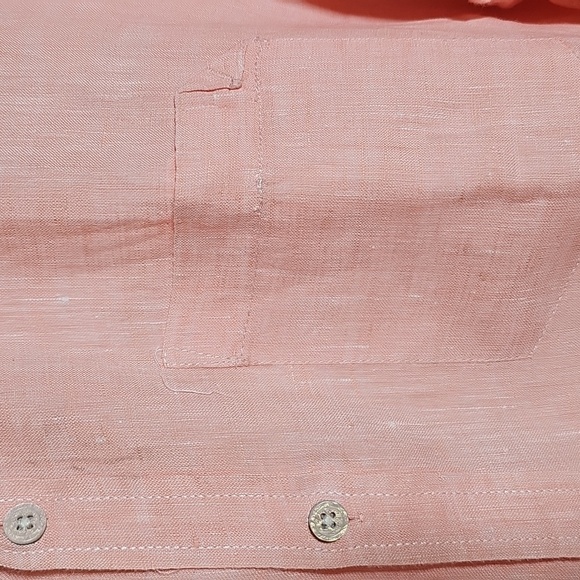 Men's Peach Linen Button Up Shirt. With Tab Sleeves. Sz Large - Picture 3 of 10